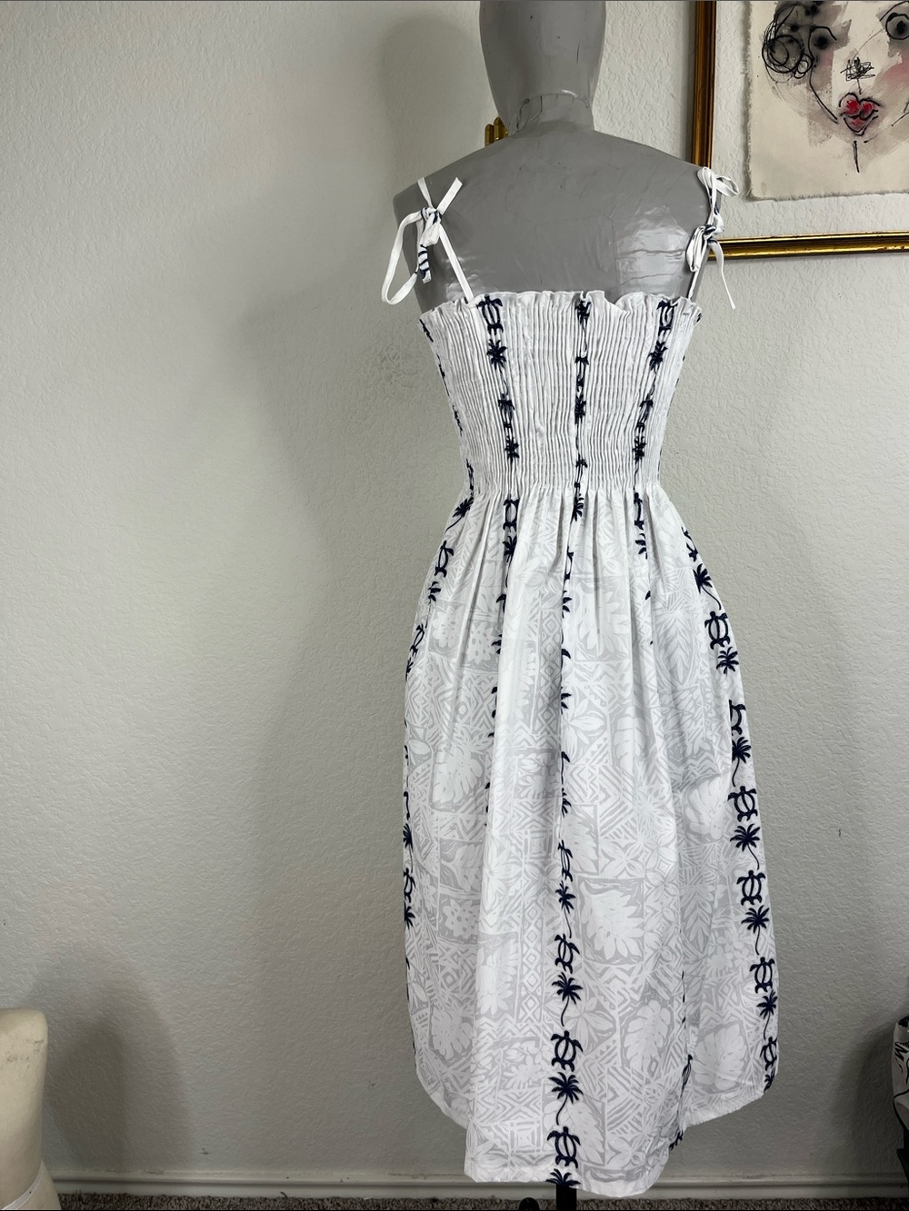 Royal Hawaiian Creations Blue Honu Cotton Hawaiian Elastic Strap Tube Dress - Picture 5 of 6